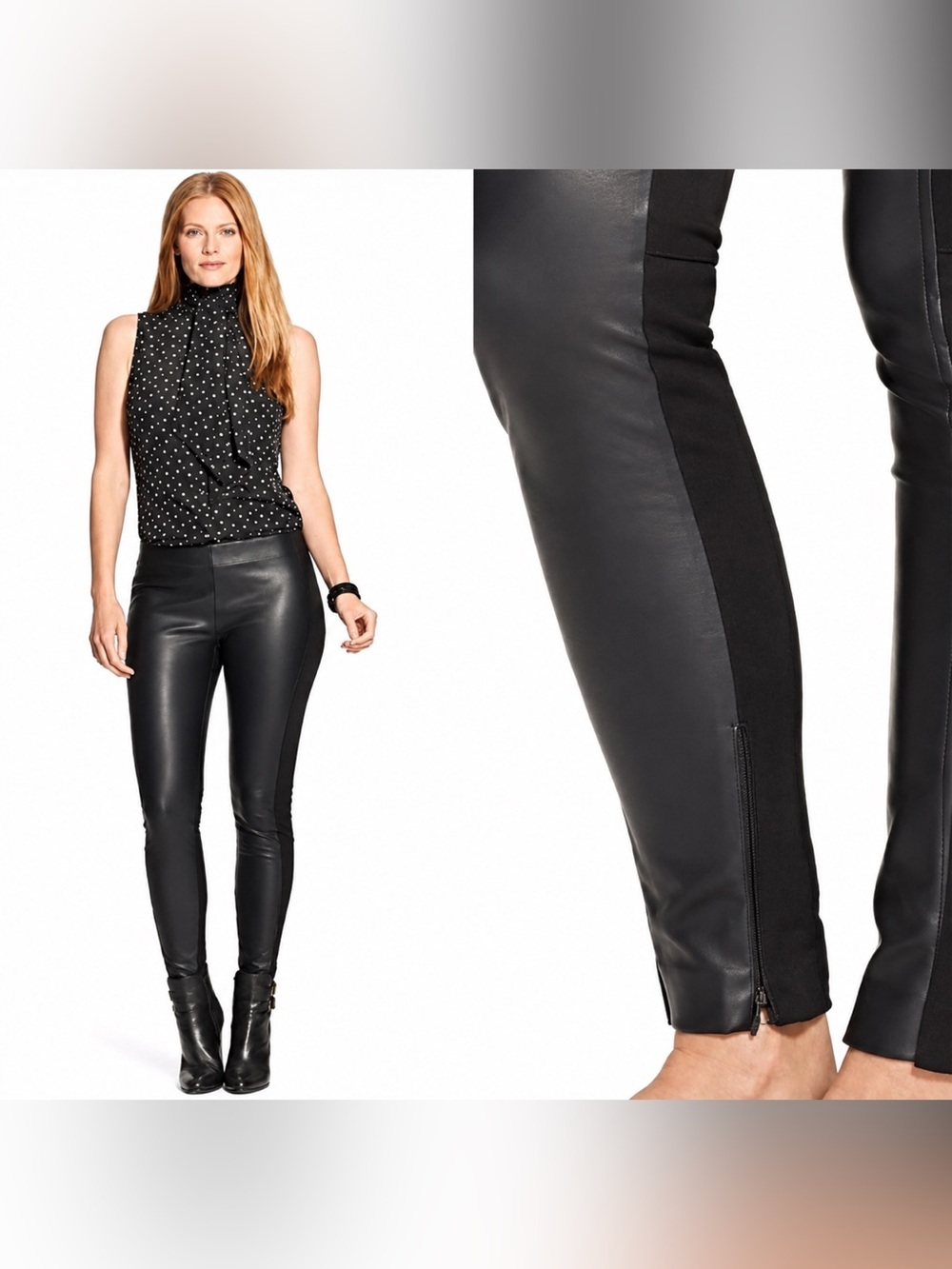 Lauren Ralph Lauren Black Akoleta Dual Fabric Faux Leather Ponte Leggings